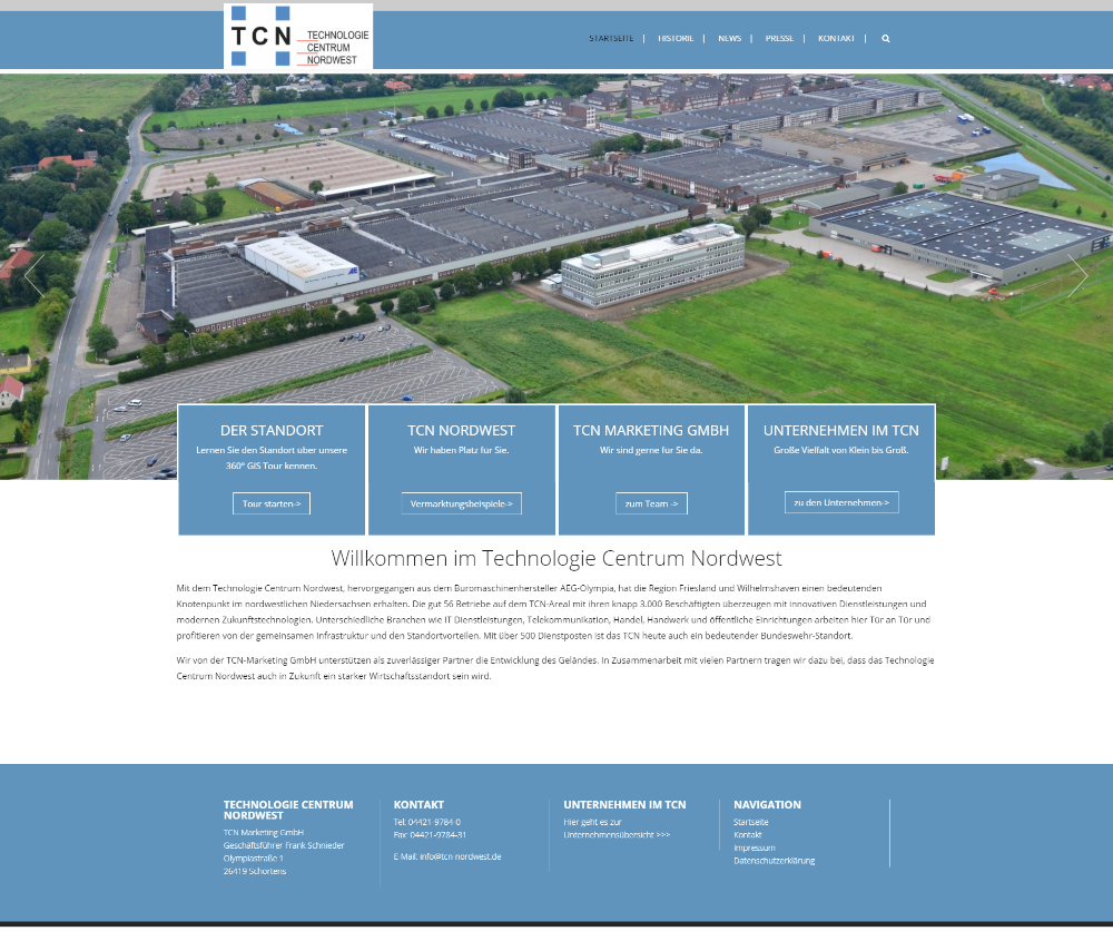 Website des Technologie Centrum Nordwest in Roffhausen